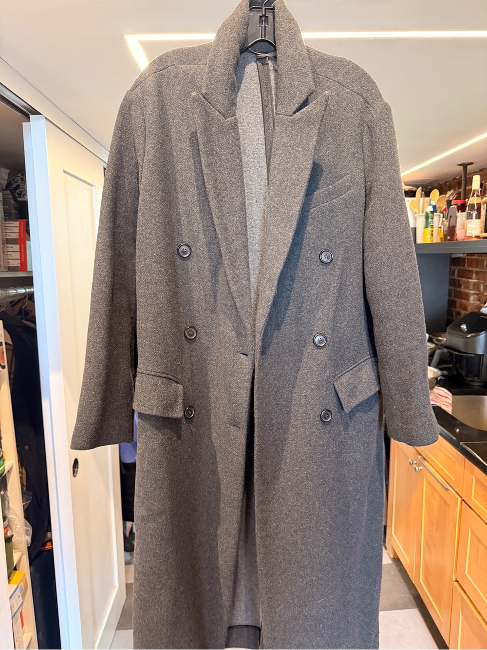 Zara Dark Gray Double-Breasted Wool Long Coat